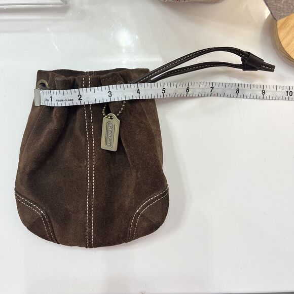 COACH Vintage Mini Drawstring Wristlet handbag Chocolate Brown Suede EUC 6” x 6” - Picture 6 of 12